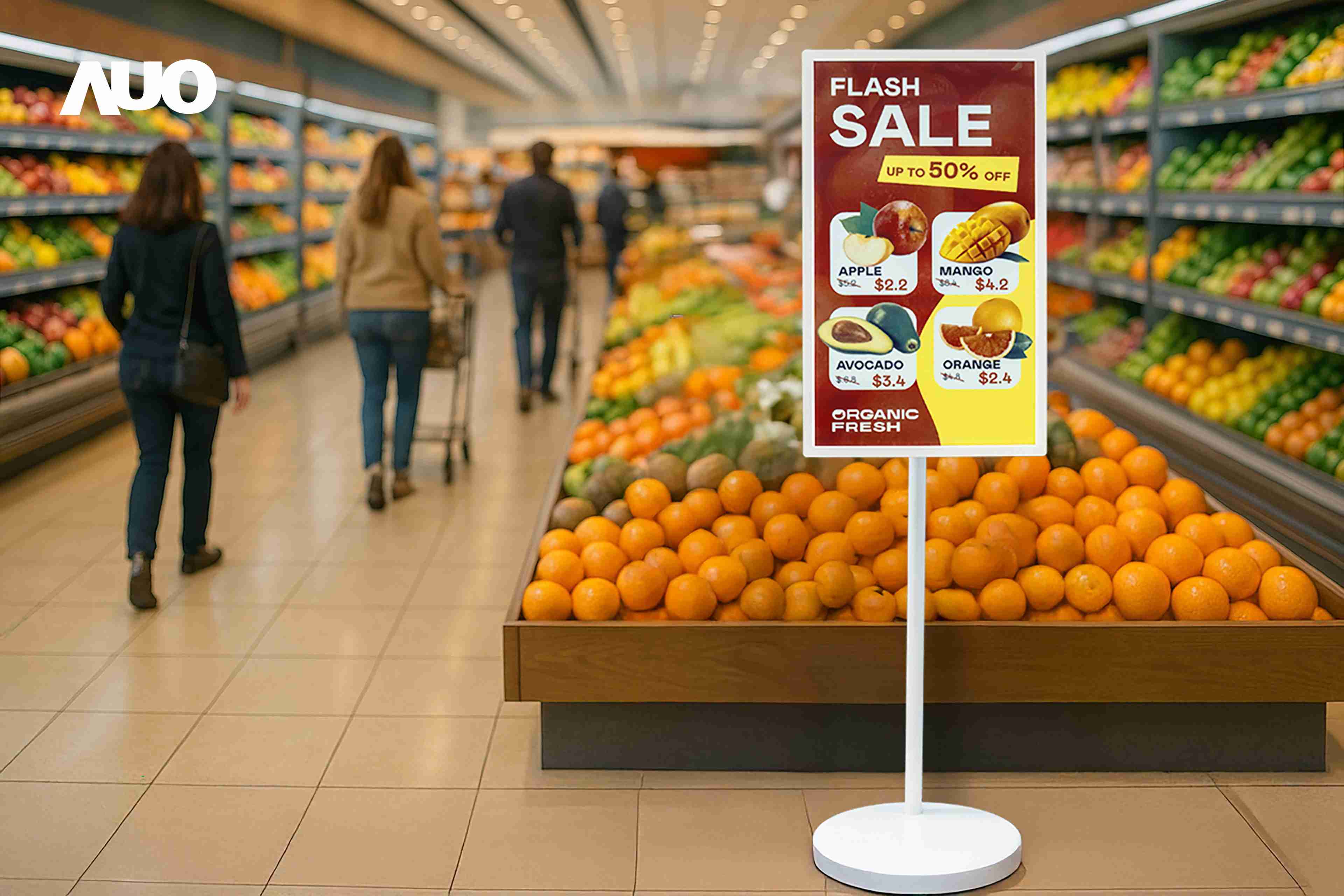 达擎首亮相低功耗、、全彩的〝aecoPost电子纸解决方案〞，，仅在更新画面时需要微量的电力驱动，，无需布建电线的便捷设计，，，使其可灵活应用、、随意置放，，，并可透过云端或行动装置app，，轻松管理及排程广告内容，，晋升店头营销利器。。